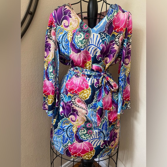 Boston Proper Dresses & Skirts - Boston Proper Jeweled Paisley Print Flare Lined Sleeve Dress Multicolor Size M